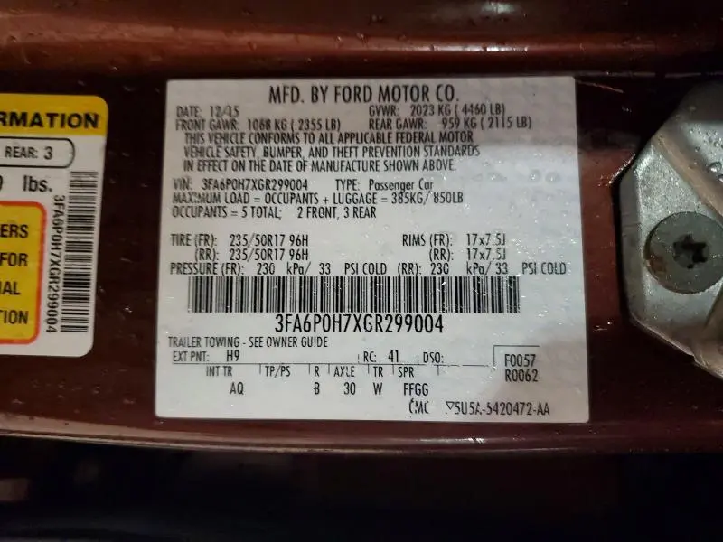 2016 FORD FUSION SE  