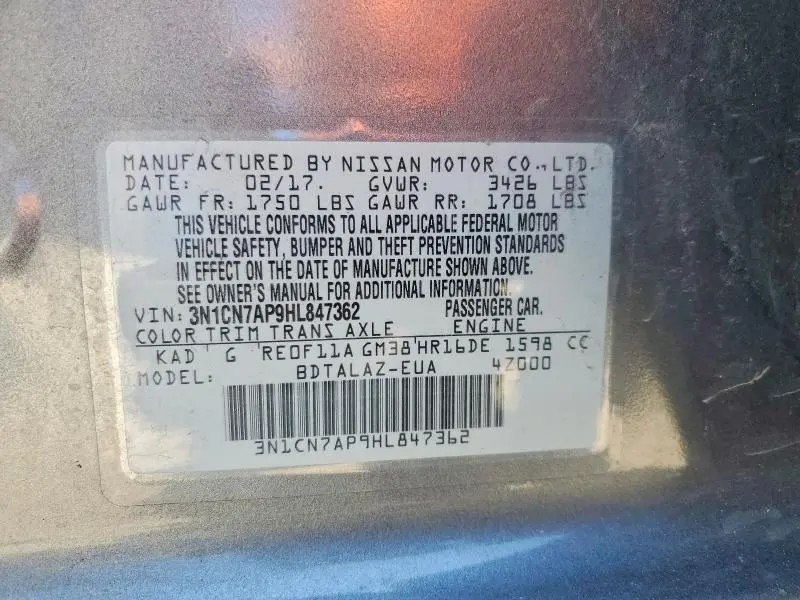 2017 NISSAN VERSA 1.6 S PLUS  