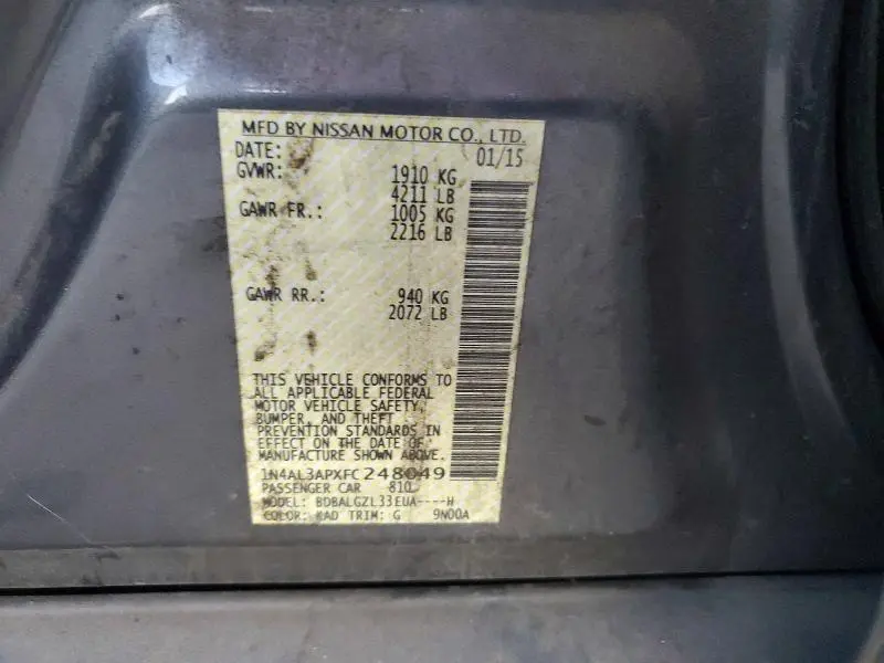 2015 NISSAN ALTIMA 2.5 S  