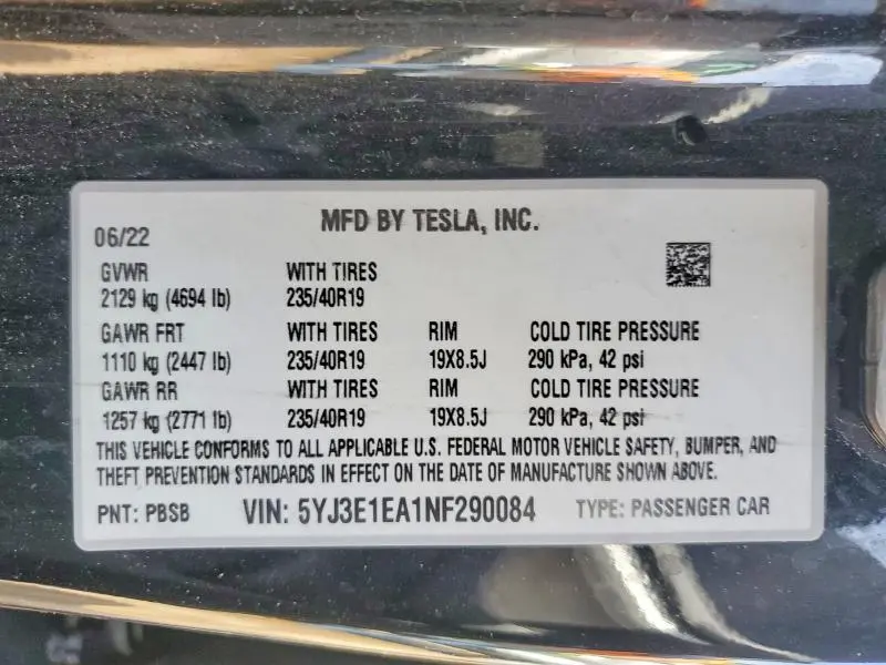2022 TESLA MODEL 3   