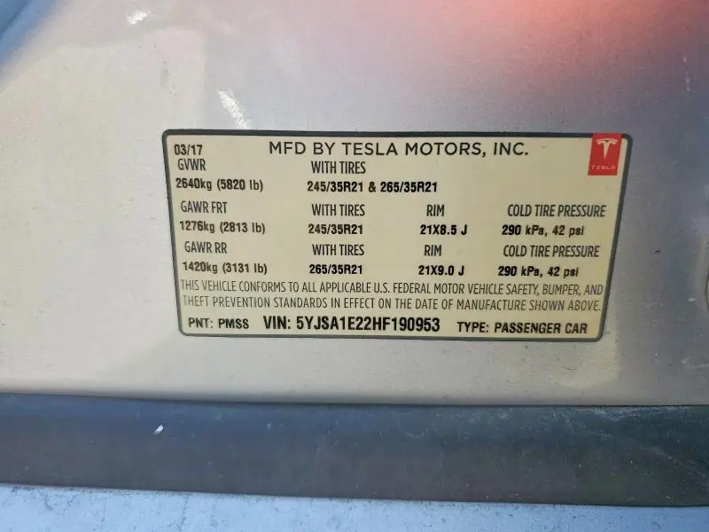2017 TESLA MODEL S   