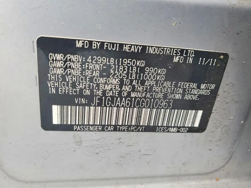 2012 SUBARU IMPREZA   