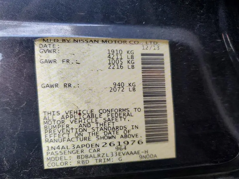 2014 NISSAN ALTIMA 2.5 S  