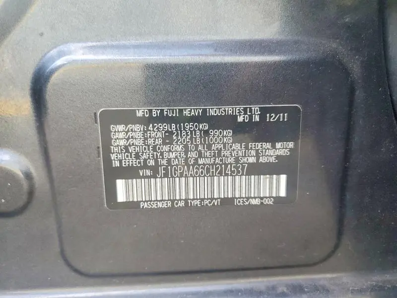 2012 SUBARU IMPREZA   