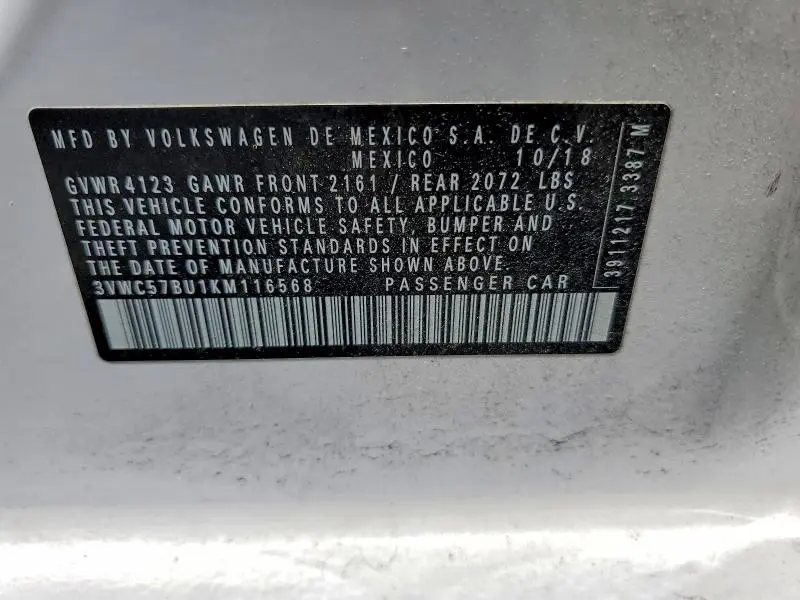 2019 VOLKSWAGEN JETTA S  