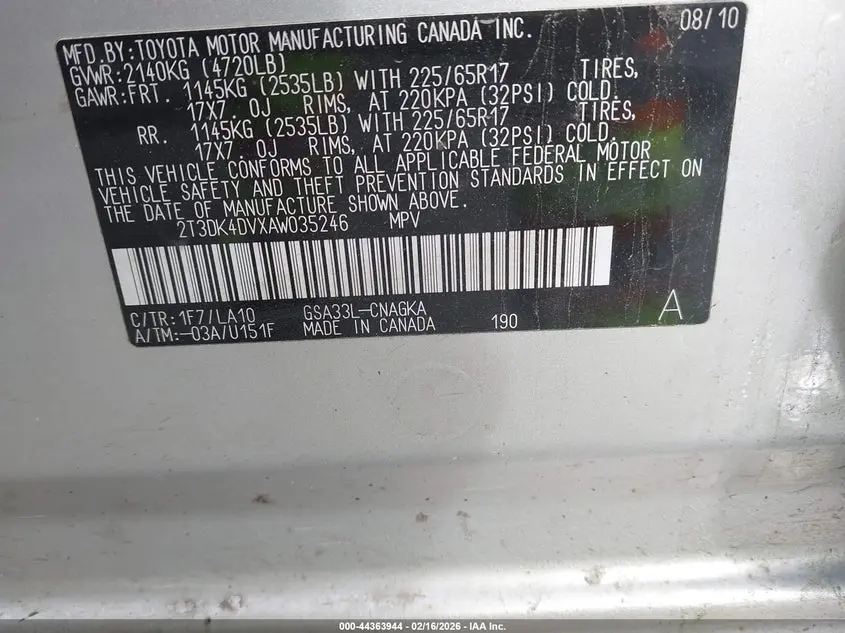 2010 TOYOTA RAV4 LIMITED V6