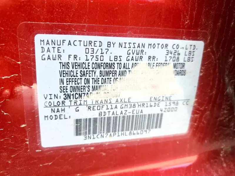 2017 NISSAN VERSA 1.6 S PLUS  