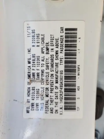 2016 HONDA ACCORD LX  