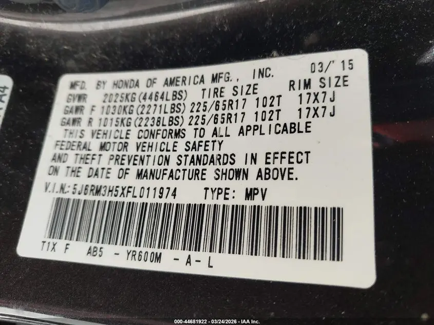 2015 HONDA CR-V EX