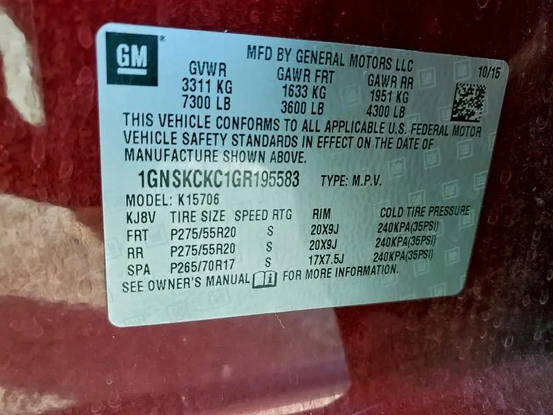 2016 CHEVROLET TAHOE K1500 LTZ  