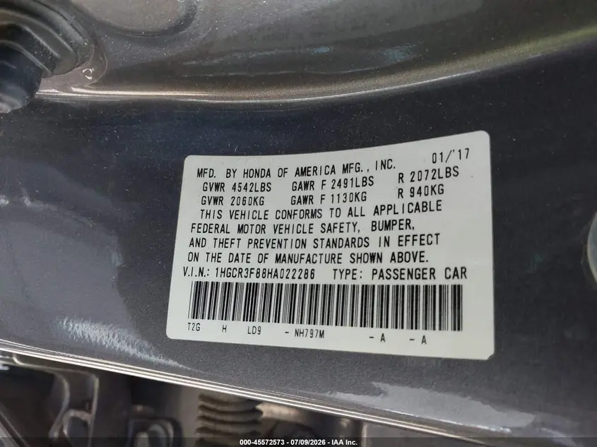 2017 HONDA ACCORD EX-L V6