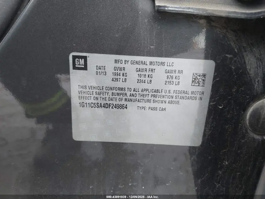 2013 CHEVROLET MALIBU 1LT