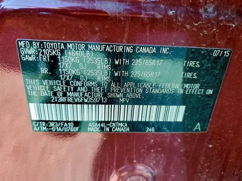 2015 TOYOTA RAV4 XLE  