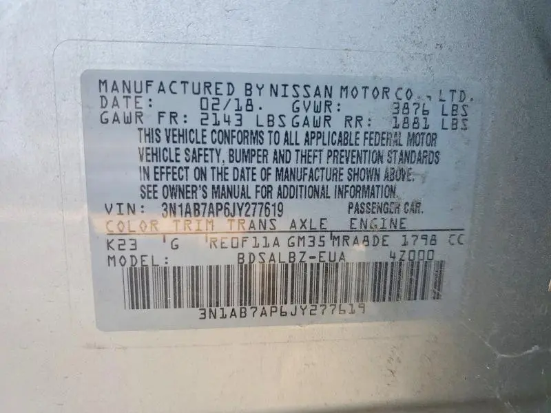 2018 NISSAN SENTRA S  