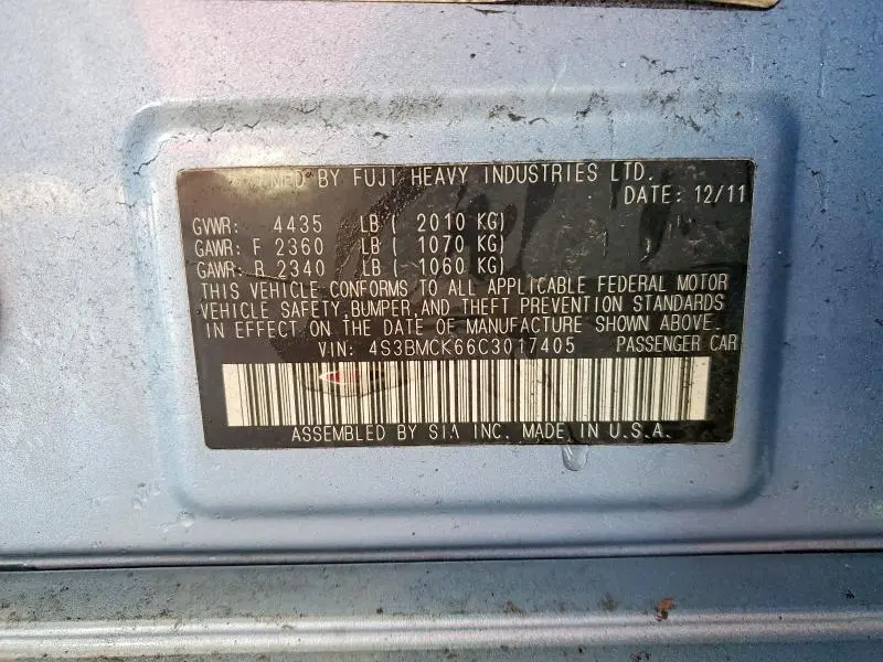 2012 SUBARU LEGACY 2.5I LIMITED  