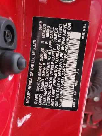 2019 HONDA CIVIC EX  