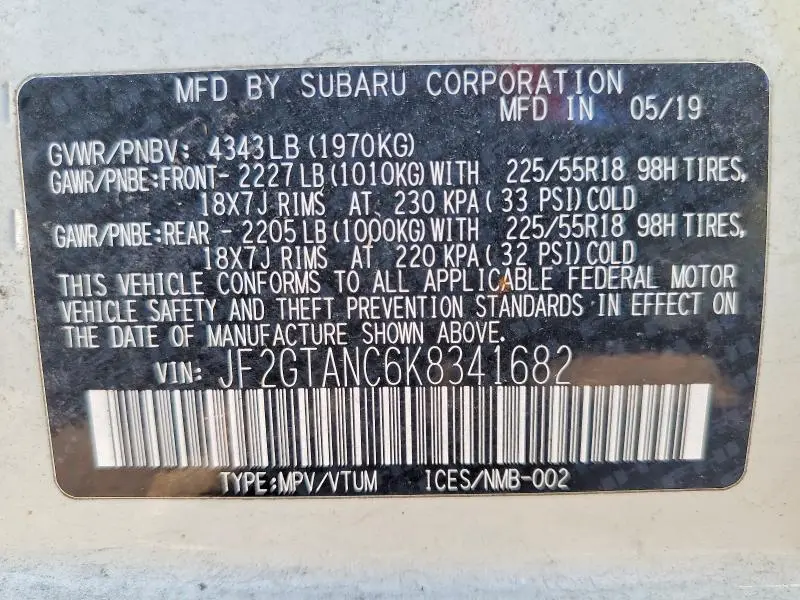 2019 SUBARU CROSSTREK LIMITED  