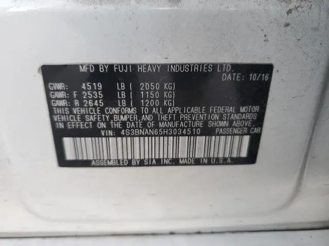 2017 SUBARU LEGACY 2.5I LIMITED