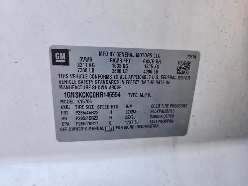2017 CHEVROLET TAHOE K1500 PREMIER  