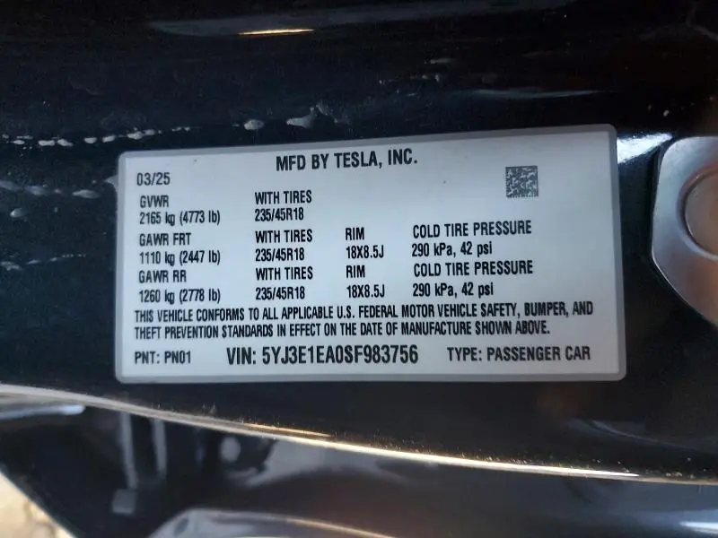 2025 TESLA MODEL 3   
