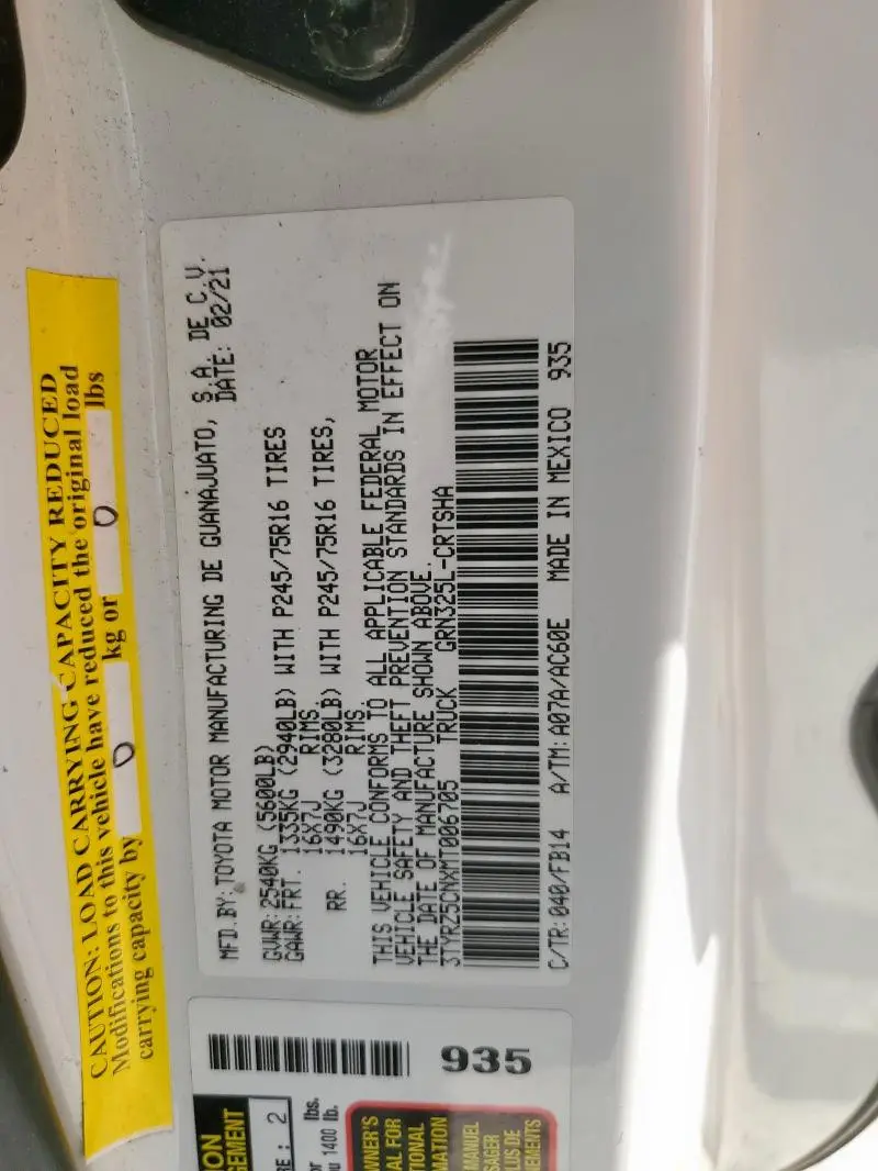 2021 TOYOTA TACOMA ACCESS CAB  