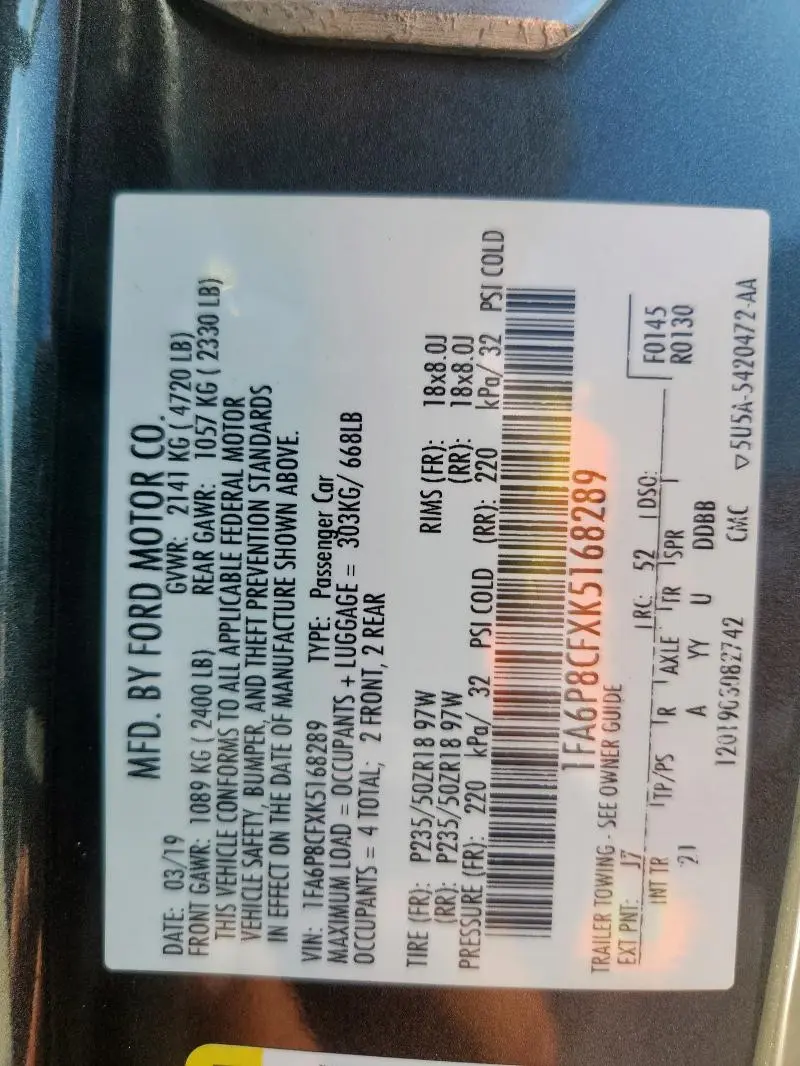 2019 FORD MUSTANG GT  