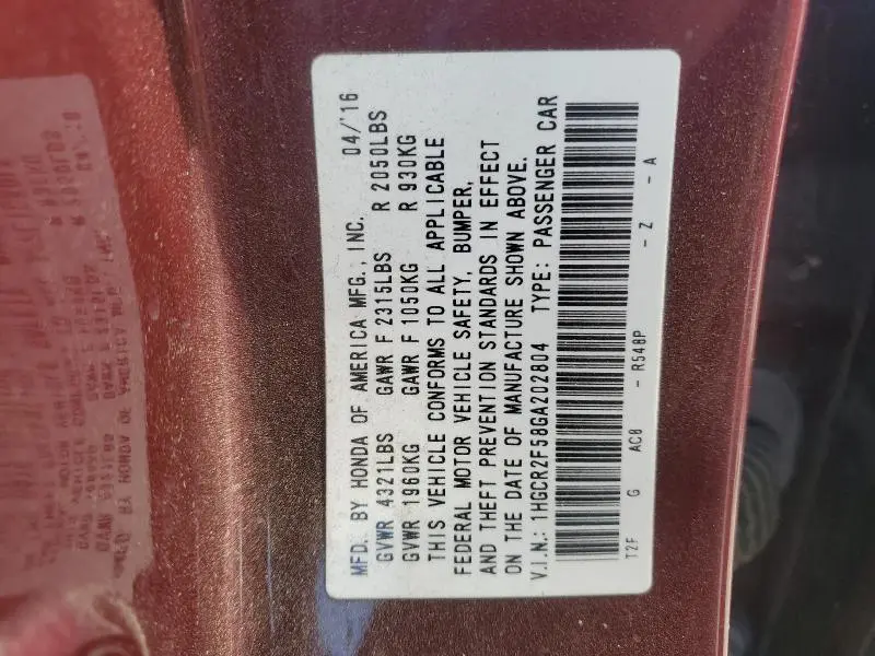 2016 HONDA ACCORD SPORT  