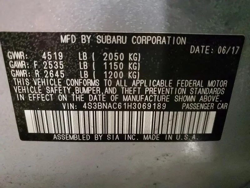 2017 SUBARU LEGACY 2.5I PREMIUM  