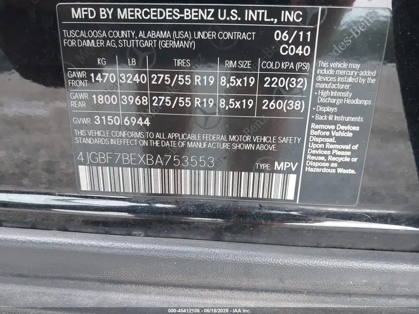 2011 MERCEDES-BENZ GL 450 4MATIC