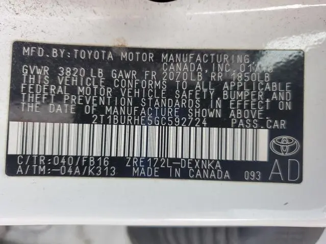 2016 TOYOTA COROLLA L  