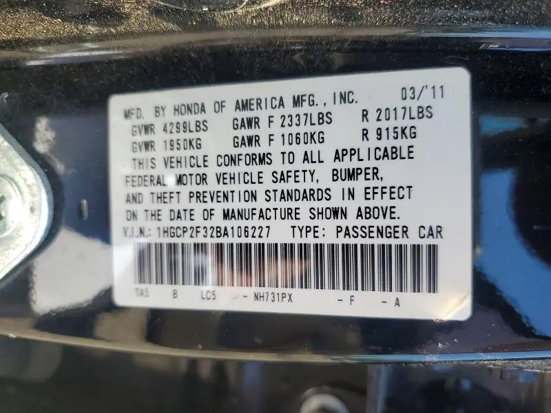 2011 HONDA ACCORD LX  