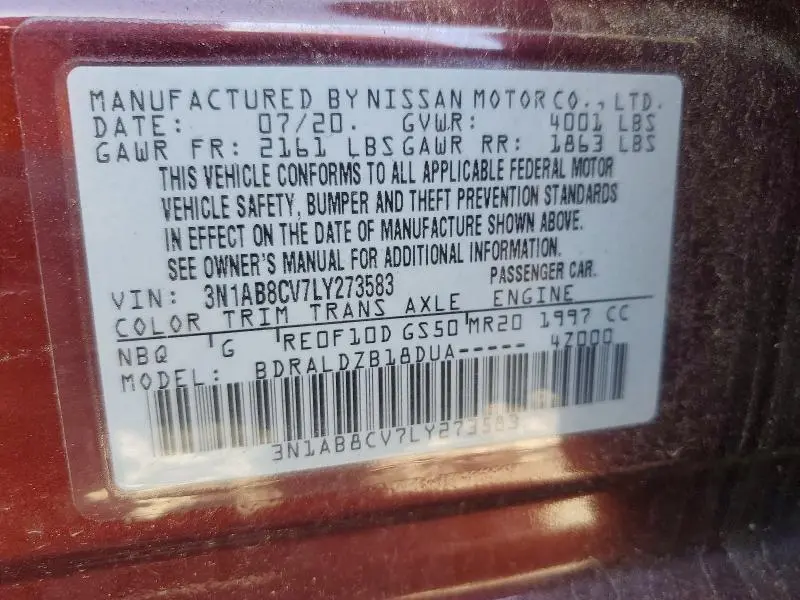 2020 NISSAN SENTRA SV  