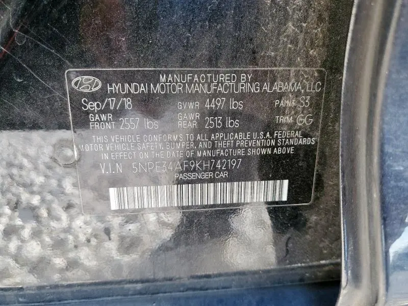 2019 HYUNDAI SONATA LIMITED  