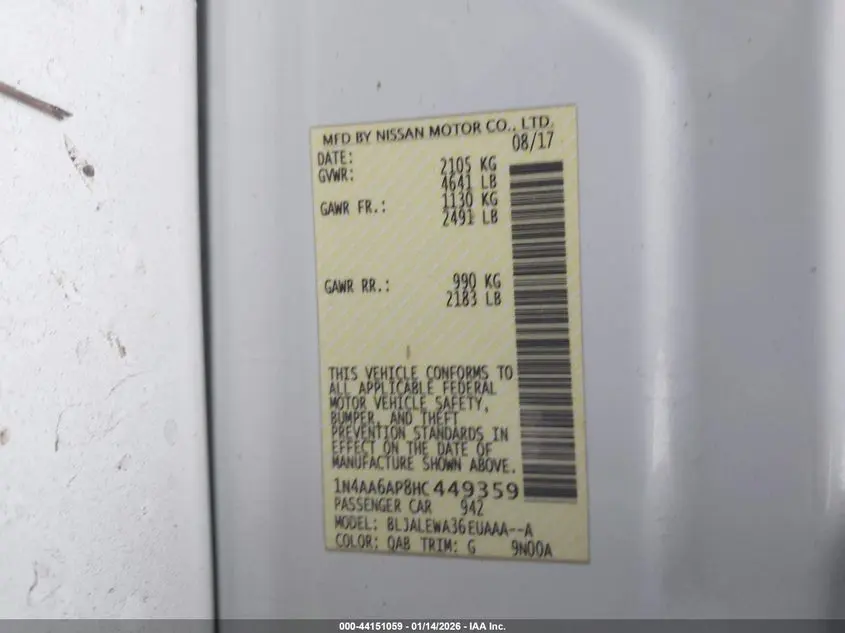 2017 NISSAN MAXIMA 3.5 SL