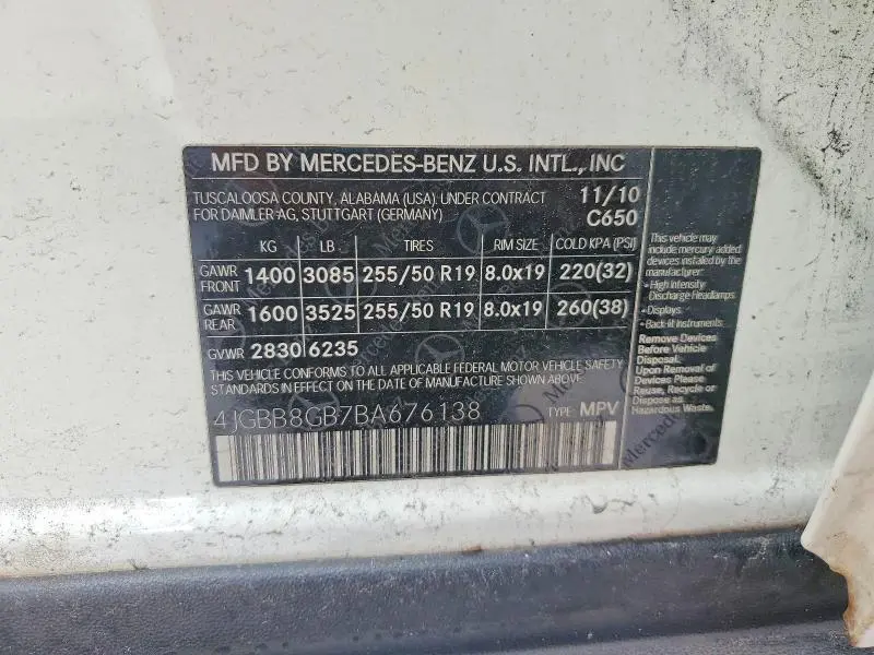 2011 MERCEDES-BENZ ML 350 4MATIC  