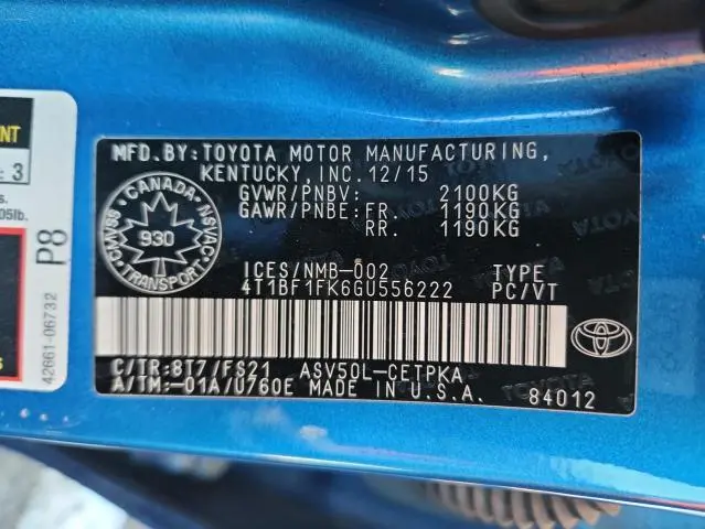 2016 TOYOTA CAMRY LE  