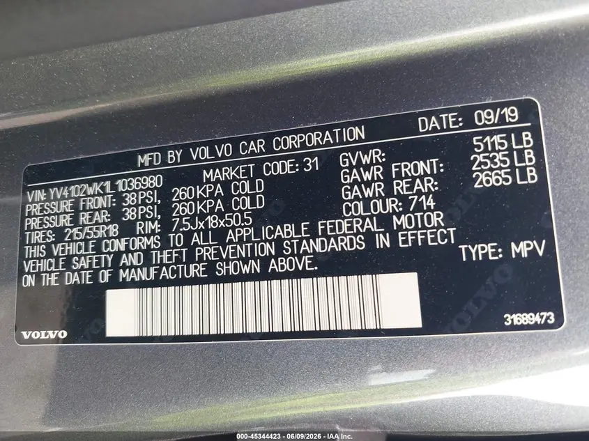 2020 VOLVO V60 CROSS COUNTRY T5