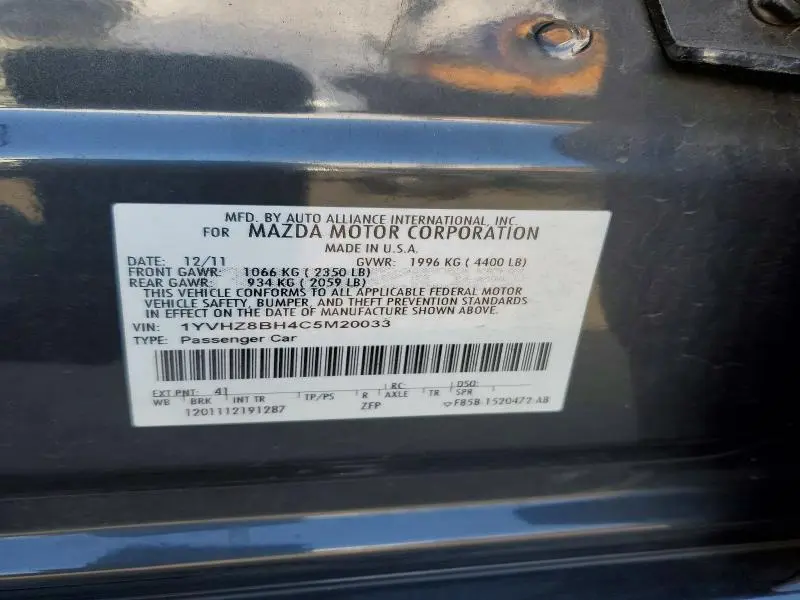 2012 MAZDA 6 I  