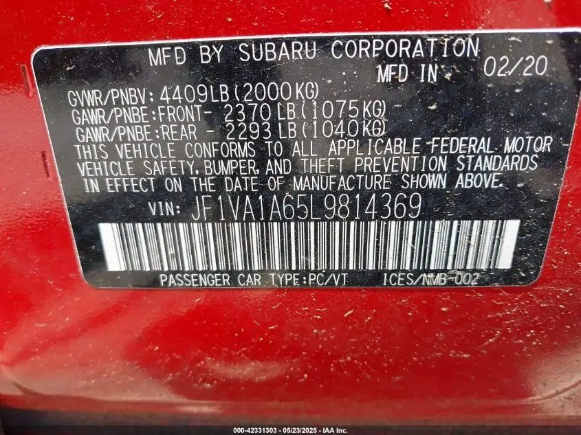 2020 SUBARU WRX  