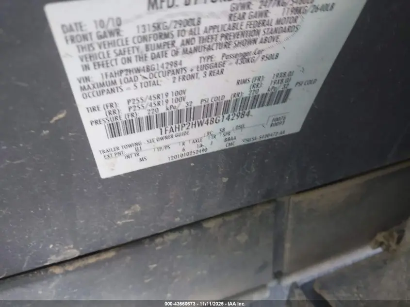 2011 FORD TAURUS SEL