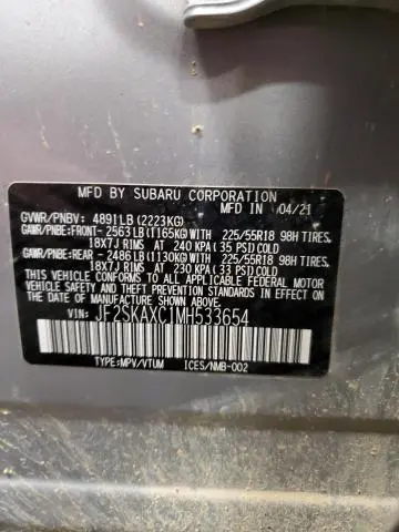 2021 SUBARU FORESTER TOURING  