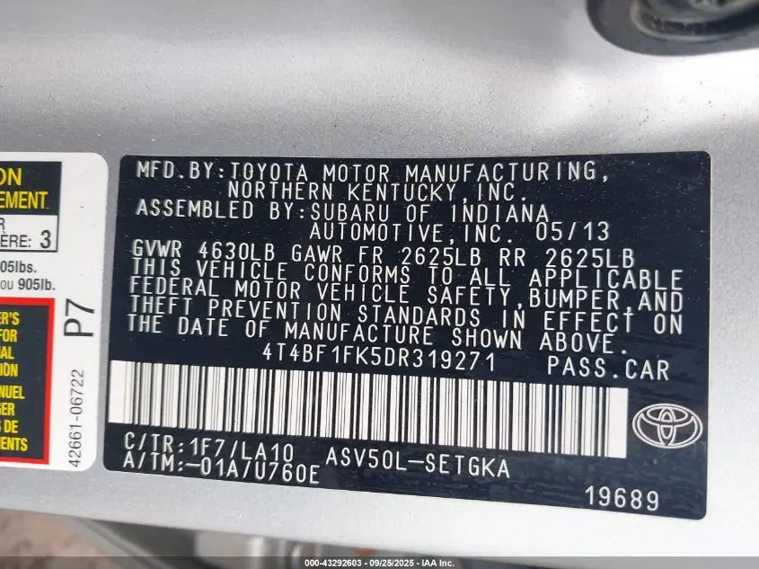 2013 TOYOTA CAMRY XLE