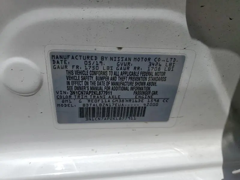 2019 NISSAN VERSA S  