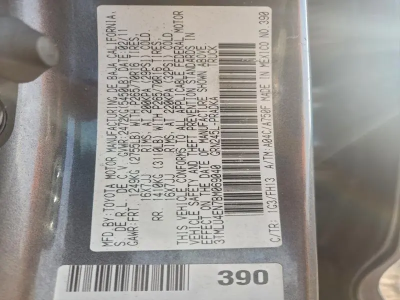 2011 TOYOTA TACOMA DOUBLE CAB  