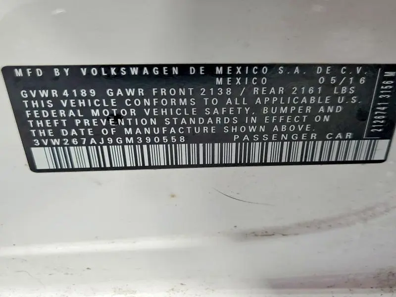 2016 VOLKSWAGEN JETTA S  