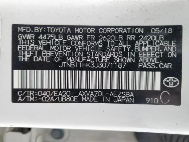 2018 TOYOTA CAMRY L  