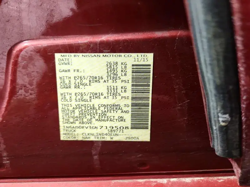 2016 NISSAN FRONTIER S  