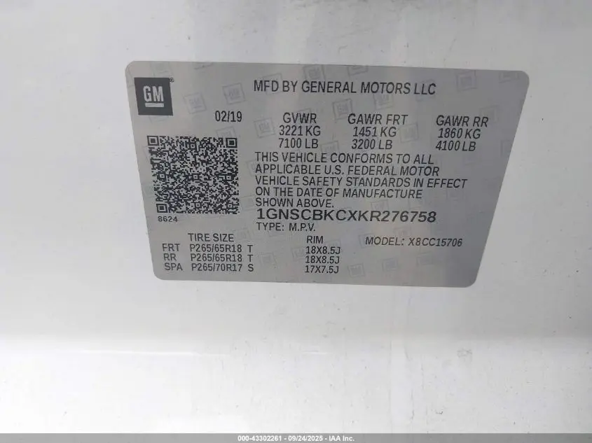 2019 CHEVROLET TAHOE LT