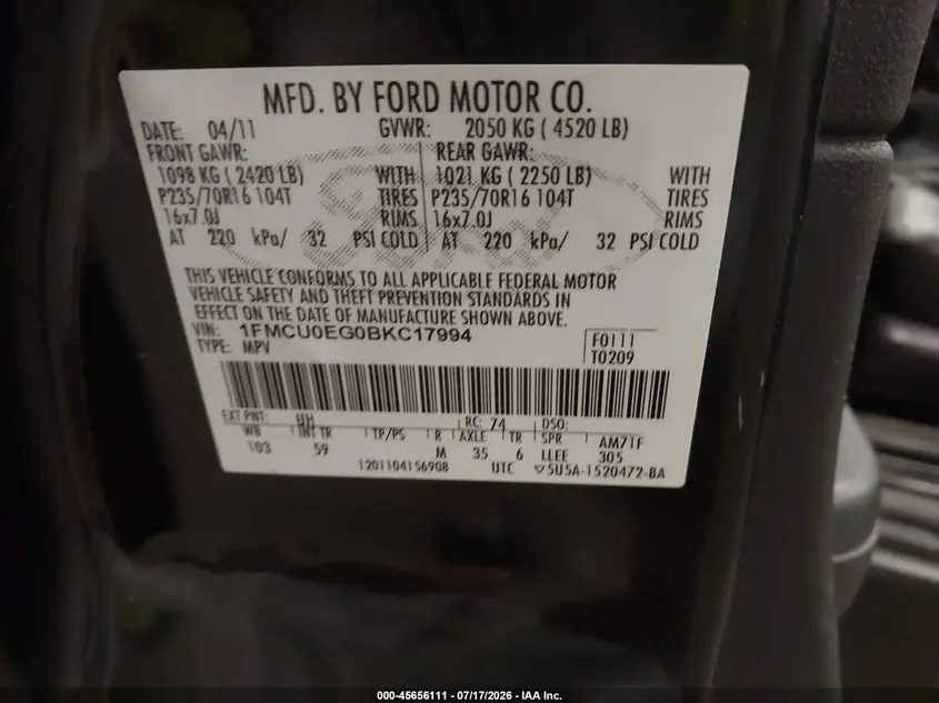 2011 FORD ESCAPE LIMITED