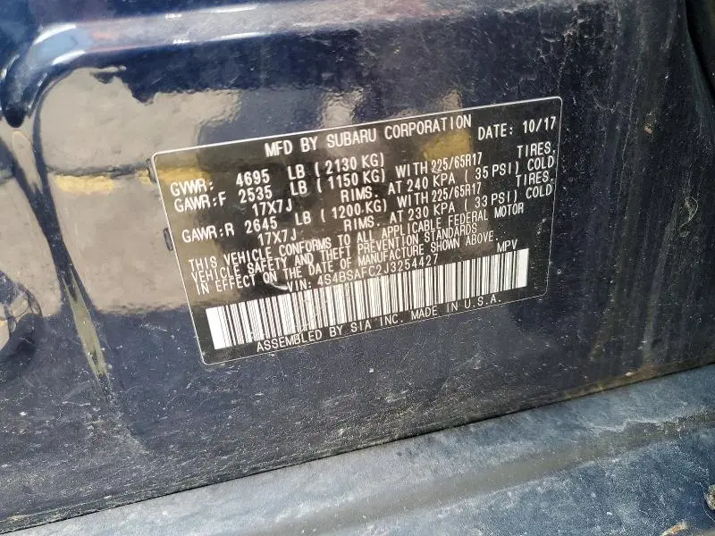 2018 SUBARU OUTBACK 2.5I PREMIUM  